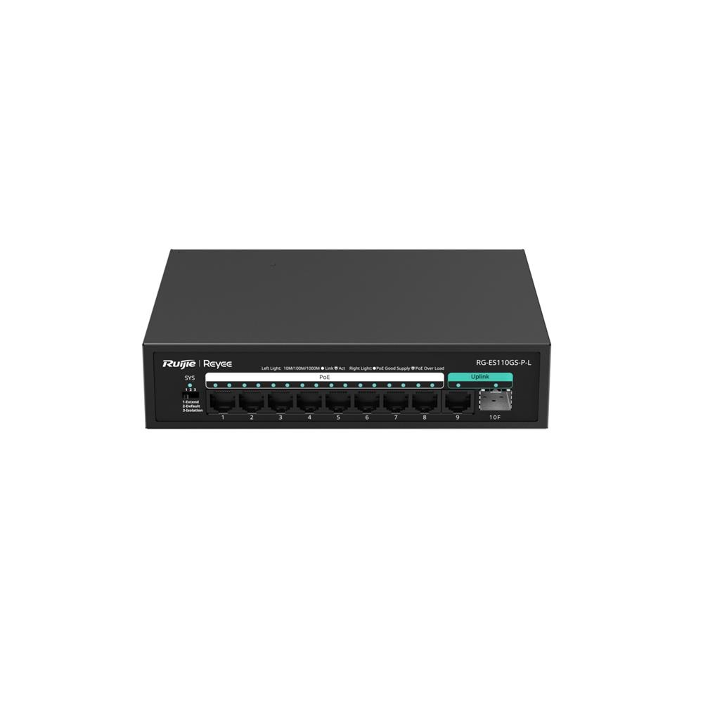 Ruijie-Reyee RG-ES110GS-P-L 8 Port Poe+ 10-100-1000 Mbps 1 Port 10-100-1000 Mbps Uplink + 1 Port SFP