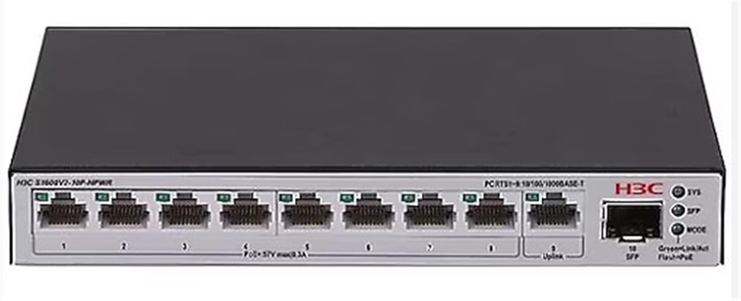 H3c S1600V2-10P-HPWR L2 9x 10-100-1000 Base-T Ports (8x PoE+ Ports) 1x 1G SFP Port 125W PoE+ Switch
