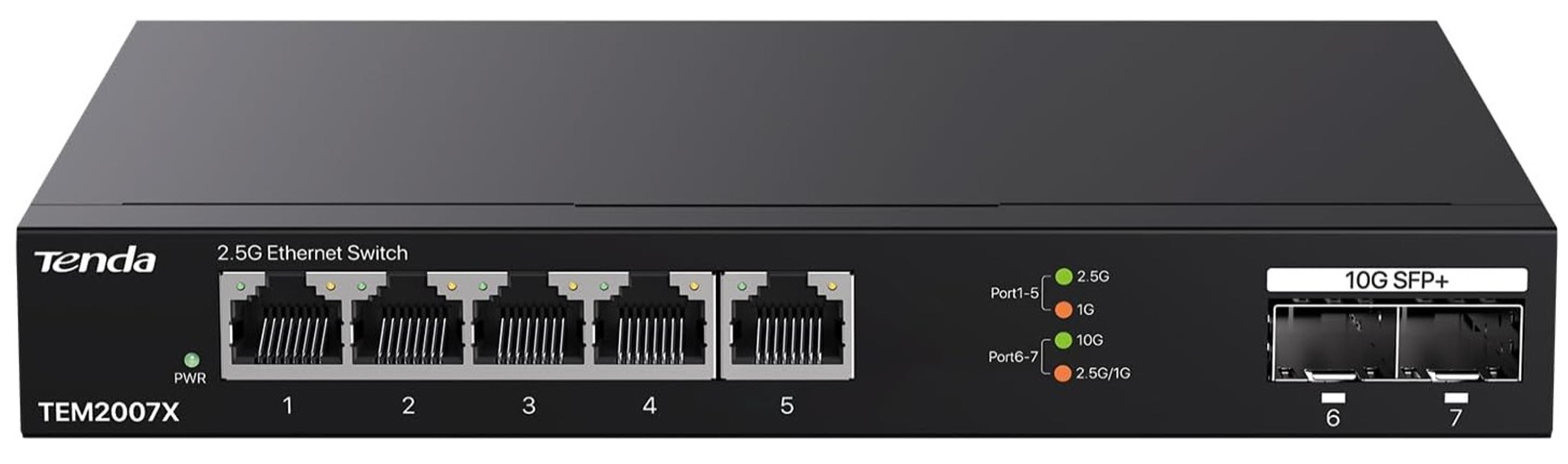 Tenda TEM2007X 2.5Gb 7 Port 5x2.5G Por+2x10Gb SFP+ 50Gbps Yönetilmeyen Switch