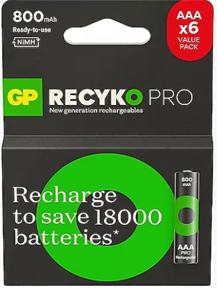 Gp GPHCH83BOK AAA 850 mAh Şarjlı İnce Kalem Pil 4+2’li Paket Recyko