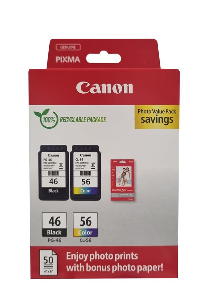 Canon PG-46 CL-56 Multipack 2’li Mürekkep Kartuş 50 adet 10x15 Fotoğraf Kağıdı Hediyeli