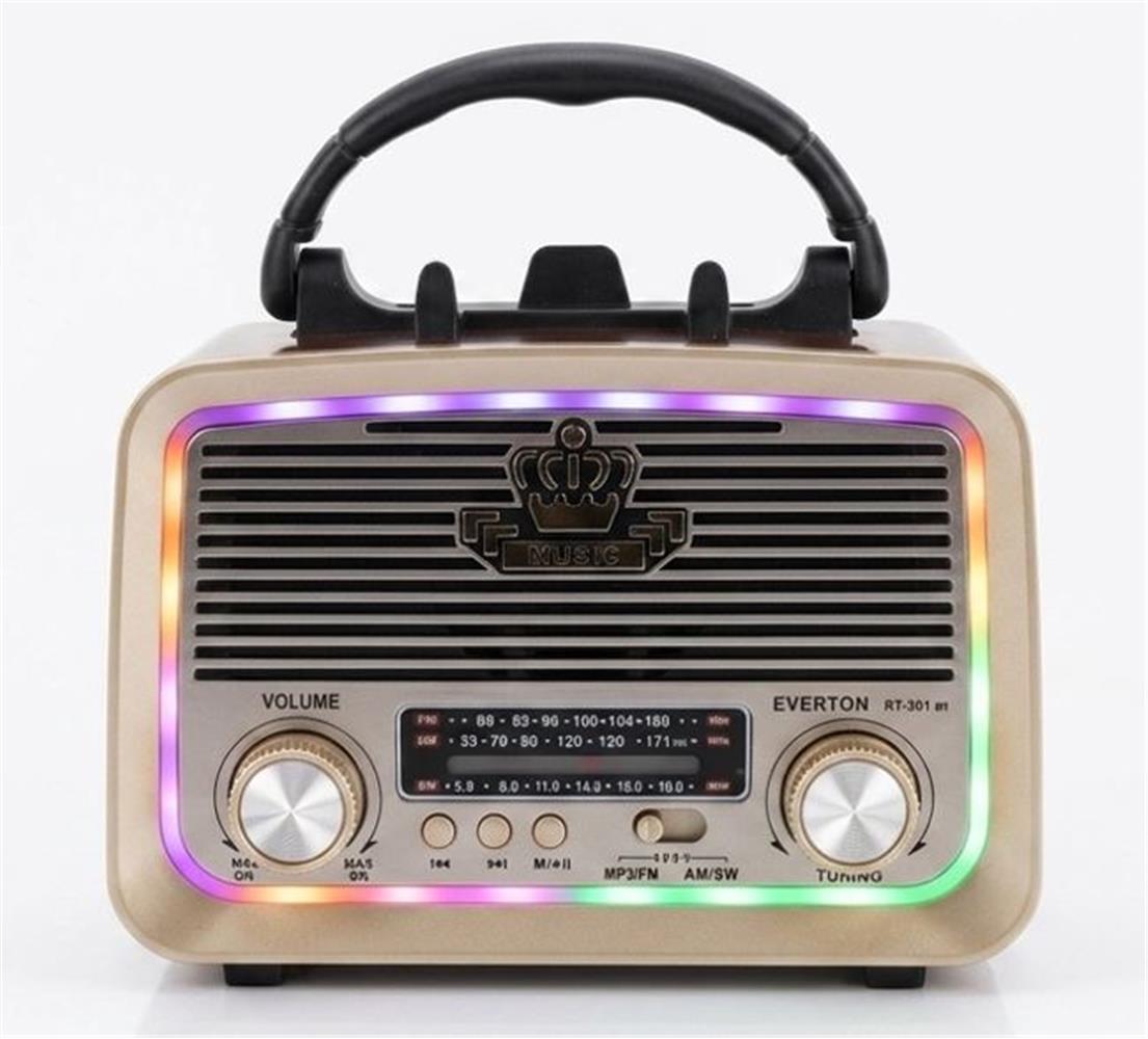 Everton RT-301.m Bluetooth-USB-SD-FM Şarjlı Solarlı Ledli Nostaljik Radyo El Fenerli