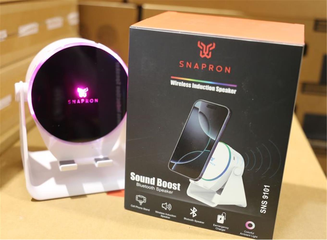 Snapron SNS-9101 Beyaz (İNDUCTİON Özellikli) RGB Bluetooth Speaker (Phone Stand-Ambient Light)