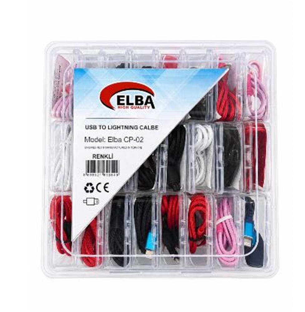 Elba CP-02 Şeffaf Kutulu Usb To Lightning (Kırmızı,Beyaz,Pembe,Siyah,Lacivert) 24lü Şarj Kablosu