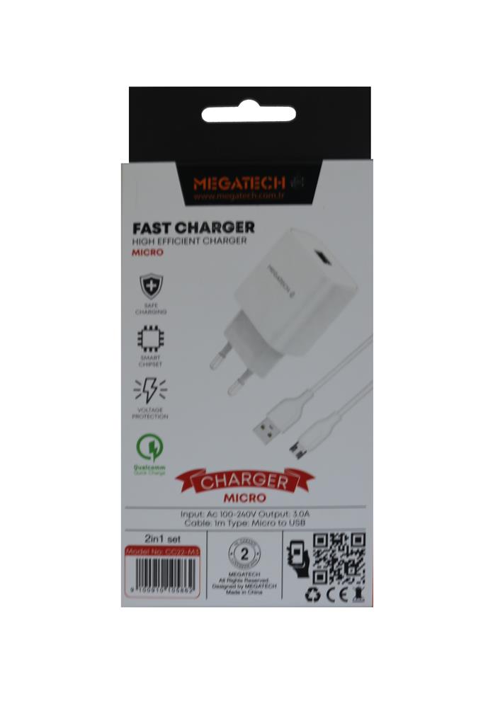 Megatech CC01 5v-3.0 Ev Şarj+ Micro Kablo Hızlı Şarj