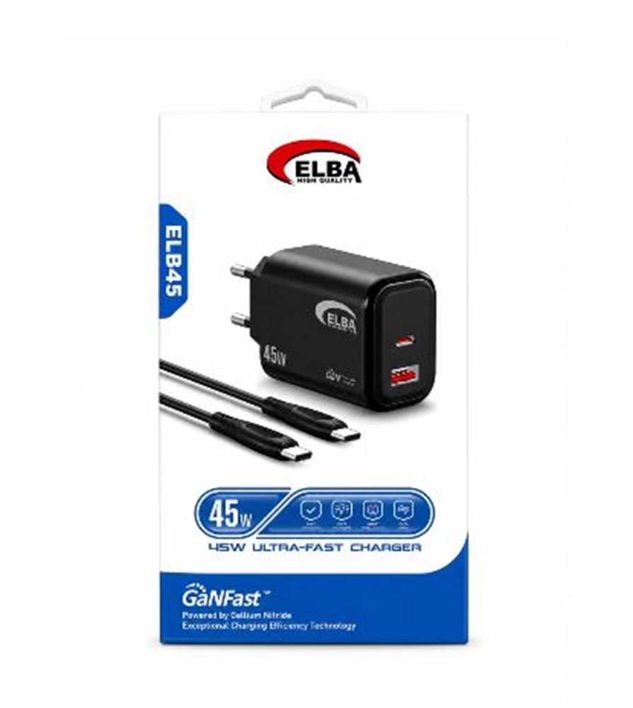 Elba ELB45 45W Siyah Type-C To Type-C GAN Şarj Aleti