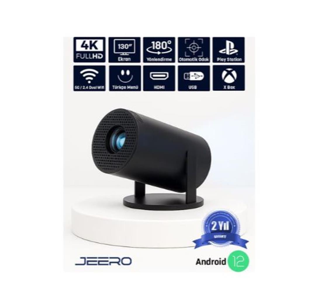 Jeero HY300PRO 4K Android 12 Portable Projektör (950 4K Android)Siyah