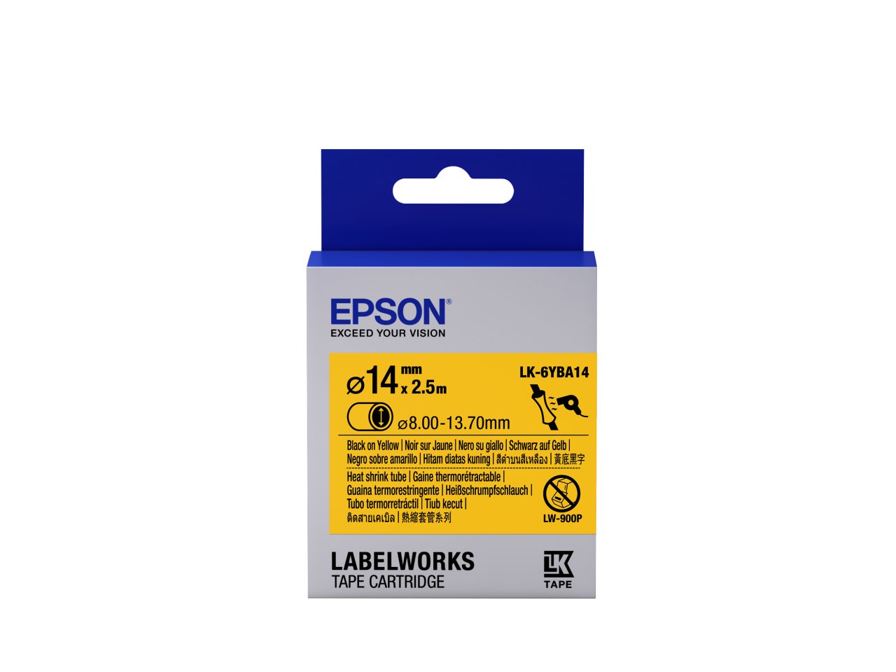 Epson LK-6YBA11 Isıyla Daralan Siyah Üzeri Sarı 11MM 2,5Metre Etiket