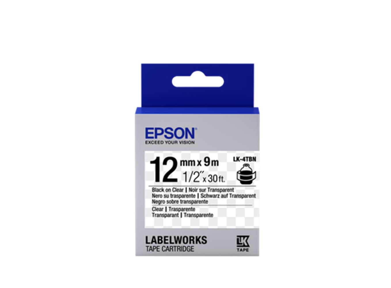 Epson LK-4TBN Cleart Siyah Üzeri Beyaz 12MM 9Metre Etiket
