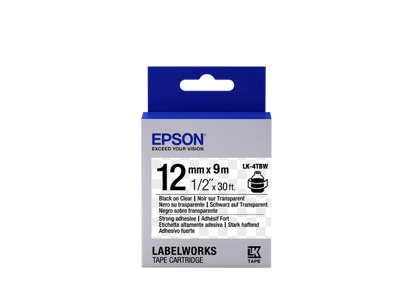 Epson LK-4TBW Strong Şeffaf Üzeri Siyah 12mm 9Mt