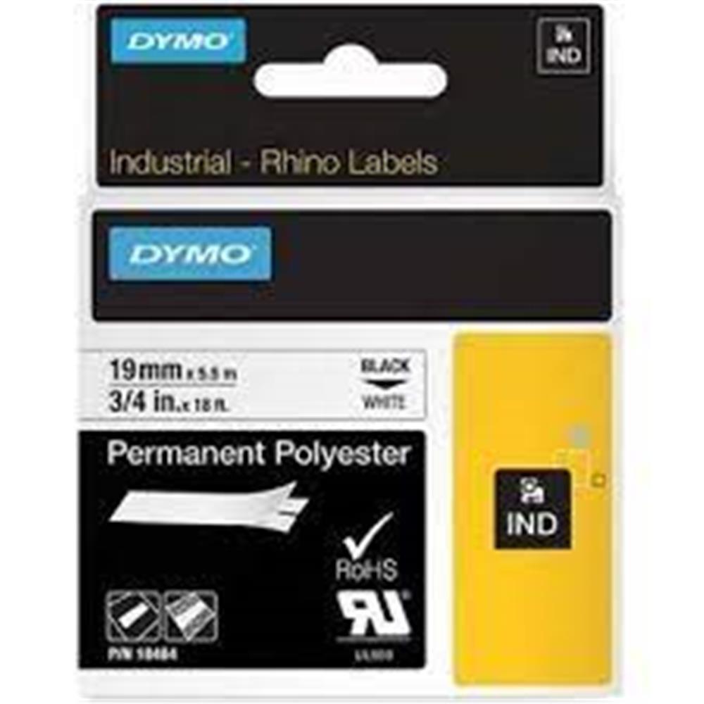 Dymo 18484 RhinoPRO Sabit Polyester Şerit 19mmx5,5m Beyaz-Siyah