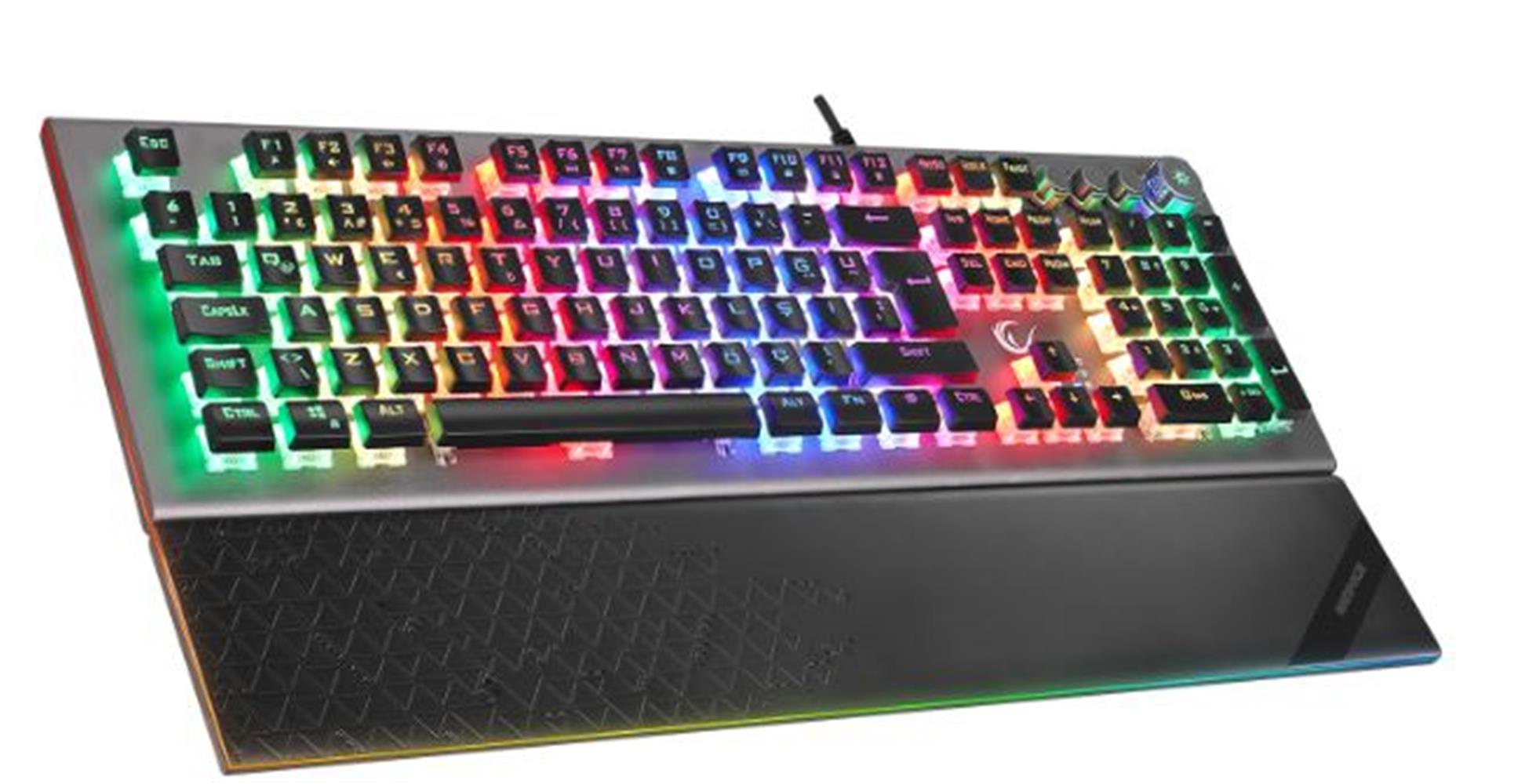 Rampage KB-R101 Impressive Gri-Siyah Usb Rgb Aydınlatmalı İnce Tasarım Red Switch Oyuncu Klavyesi