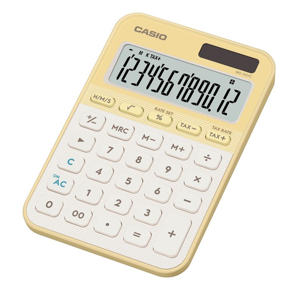 Casio MS-20YC-LY 12 Hane Pastel Sarı Krem Masa Üstü Hesap Makinesi