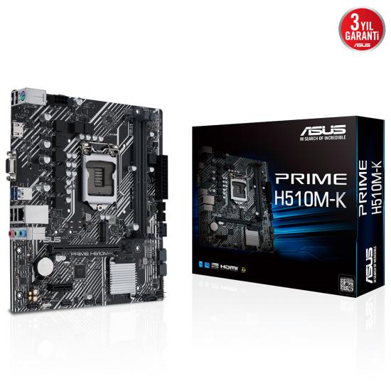 Asus Prime H510M-K Inte LGA1200 11.Nesil 64GB DDR4 3200MHz Vga-Hdmi M2 microATX Anakart