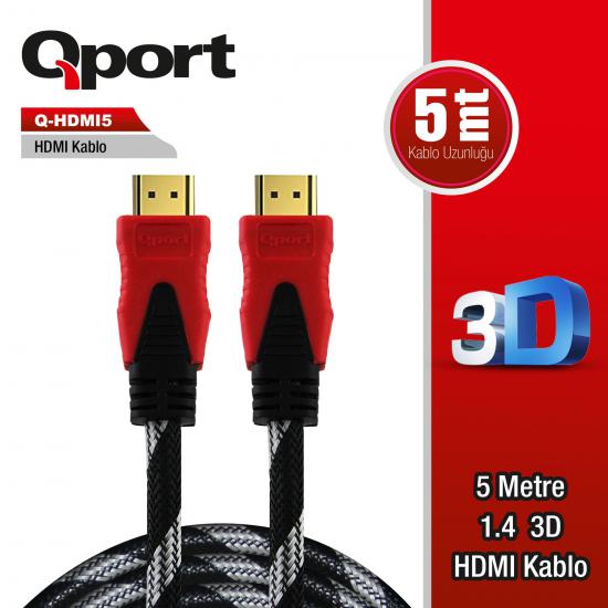 QPORT Q-HDMI5 HDMI KABLO 5MT Ver1.4 ALTIN UÇLU 3D