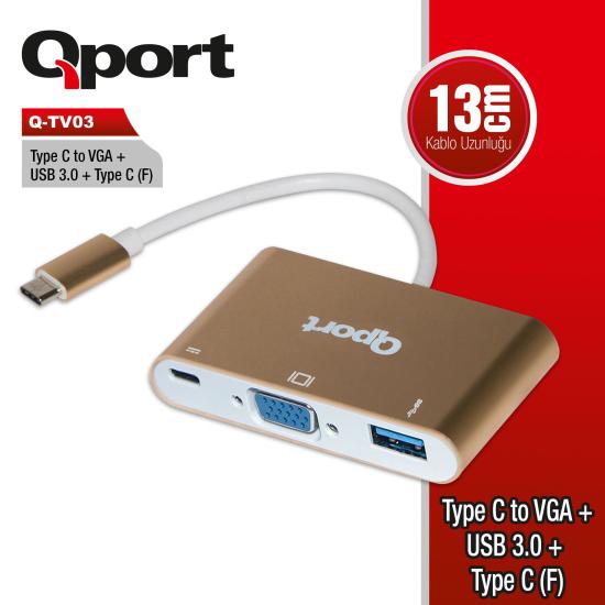 Qport Q-TV03 Type-c To Vga Usb Type-C Çevi̇ri̇ci̇