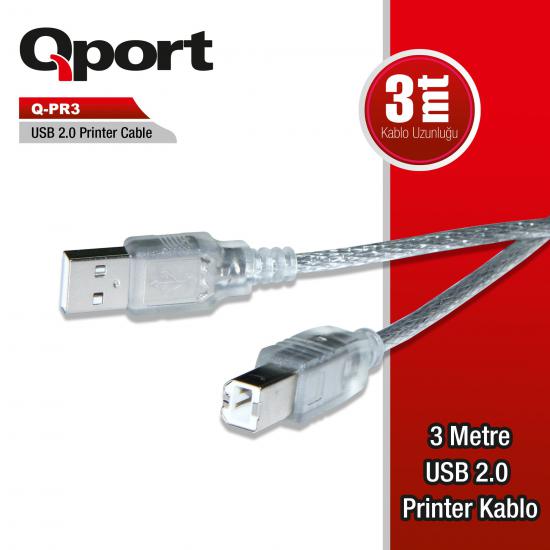 Qport Q-PR3 USB 2.0 Yazici Kablosu 3MT