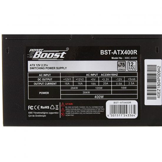 POWER BOOST BST-ATX400R 400W 12cm FANLI POWER SUPPLY KUTULU