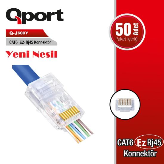Qport Q-J600Y Ez-Plug CAT6 RJ45 Konnektör 50’li̇