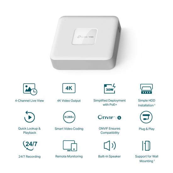 TP-LINK VIGI NVR1104H-4P 4 KANAL POE 2xHDMI 1xVGA H265+ NVR KAYIT CİHAZI