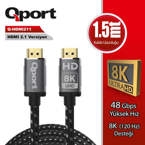 Qport Q-HDMI211 Hdmi Kablo 1.5mt Altın Uçlu Örgülü
