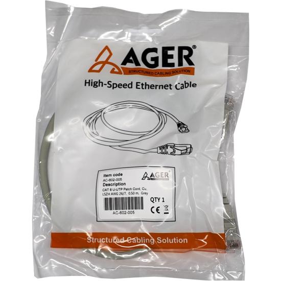 Ager AC-602-0025 25cm Utp Cat6 Patch Kablo Gri