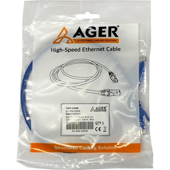 Ager AC-602-005 50cm Utp Cat6 Patch Kablo Mavi