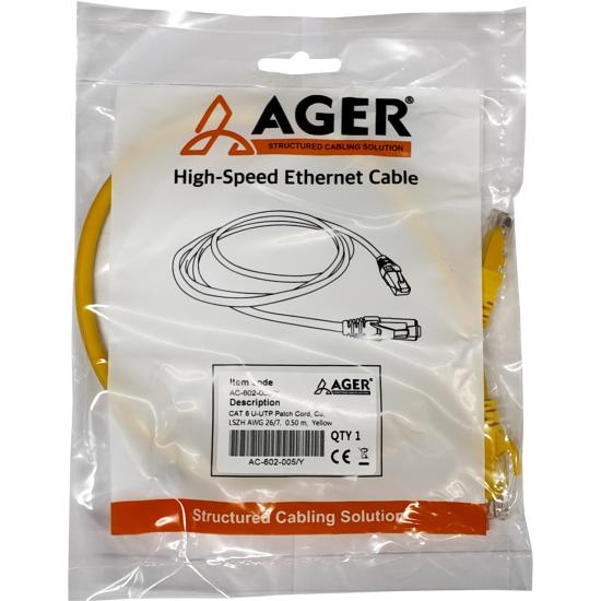Ager AC-602-005 50cm Utp Cat6 Patch Kablo Sarı