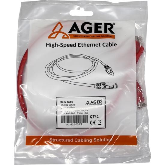 Ager AC-602-005 50cm Utp CAT6 Patch Kablo Kırmızı