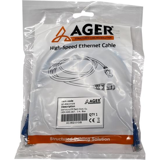 Ager AC-602-010 1Mt Utp Cat6 Patch Kablo Mavi