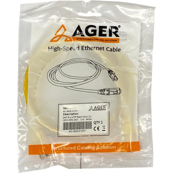 Ager AC-602-010 1Mt Utp Cat6 Patch Kablo Sarı