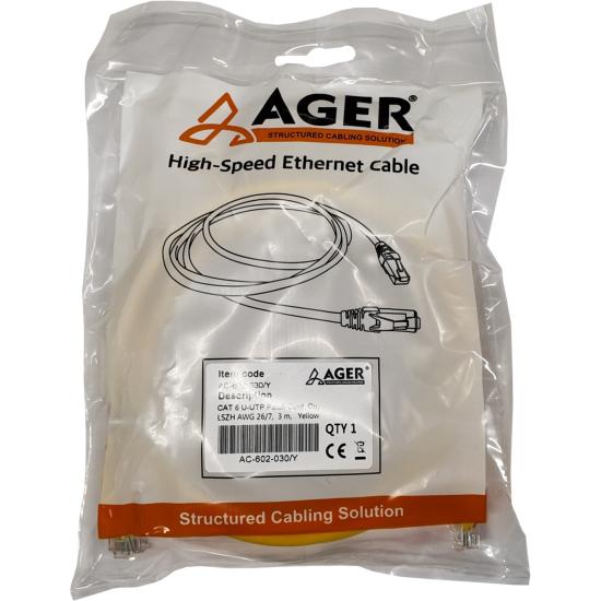 Ager AC-602-030 3 MT UTP CAT6 Patch Kablo Sarı