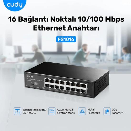 Cudy FS1016 16 Port Yönetilemez Rack Mount Switch