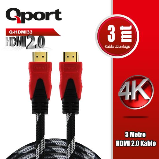 Qport Q-HDMI33 Hdmi Kablo 3mt 4K Altın Uçlu