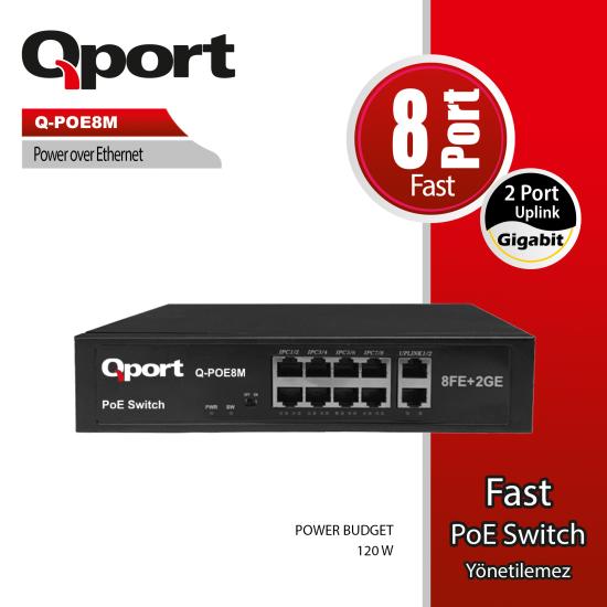 QPort Q-POE8M 8 Port Poe 120w Desktop Switch