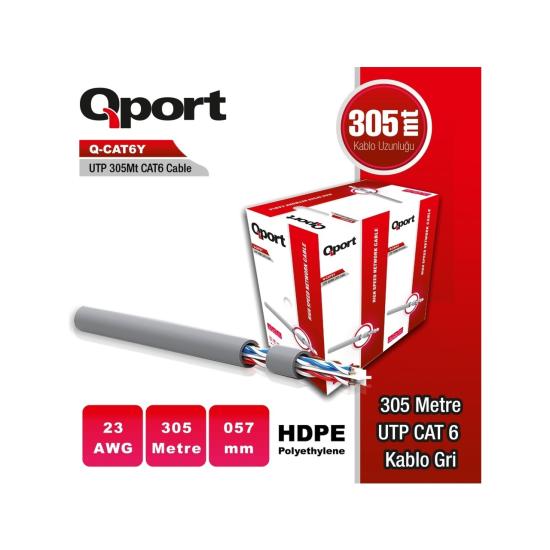 Qport Q-CAT6Y 305mt Cat6 Network Kablo Gri 23Awg