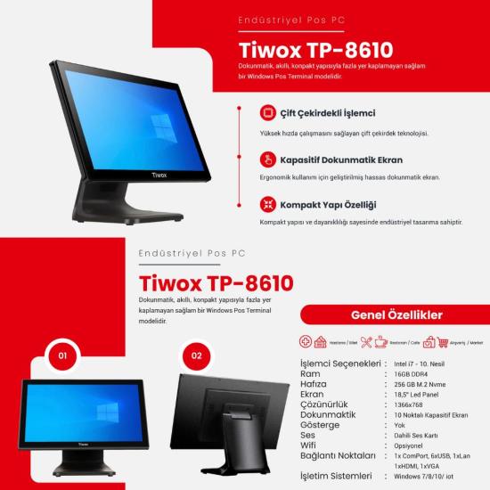 Tiwox TP-8610 I7 16Gb 256Gb 18.5’’ Endüstriyel Pc