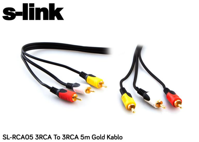 S-link SL-RCA05 3RCA To 3RCA 5m Gold Kablo