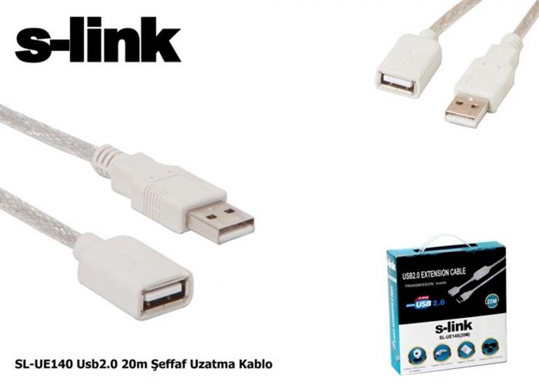S-link SL-UE140 20mt 2.0 Usb Şeffaf Uzatma Kablosu