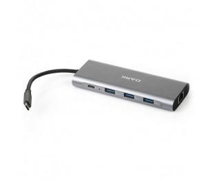 Dark USB 3.1 Type C 9 in 1 Ethernet - HDMI - TF SD Kart Okuyucu - USB 3.0 - Kulaklık  Çevirici HUB