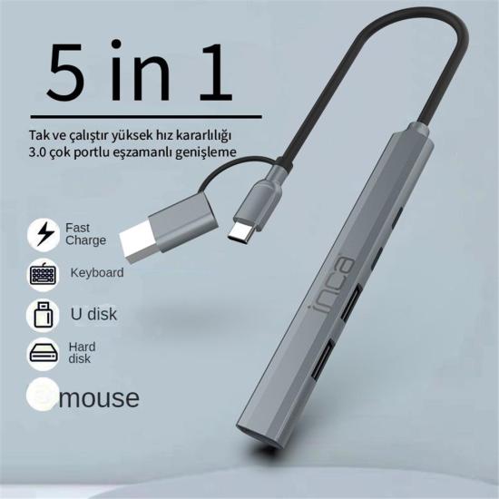 Inca IUTP-06TX 5in1 100W USB+Type-C Çoklayıcı