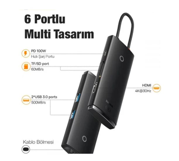 https://www.nedratek.com/Baseus WKQX050101 Örgülü Kablo Type-C 6ın1 Hub (2Usb 3.0 -Hdmı-Sd-TF-Type-C)