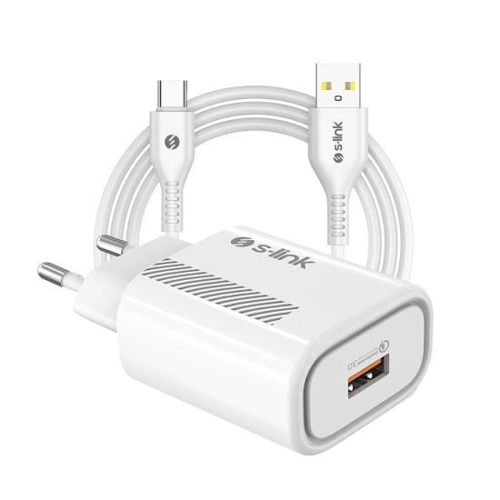 https://www.nedratek.com/S-link SL-EC40T Type-C Kablolu 5V 2400MA Beyaz Ev Şarj Adaptörü