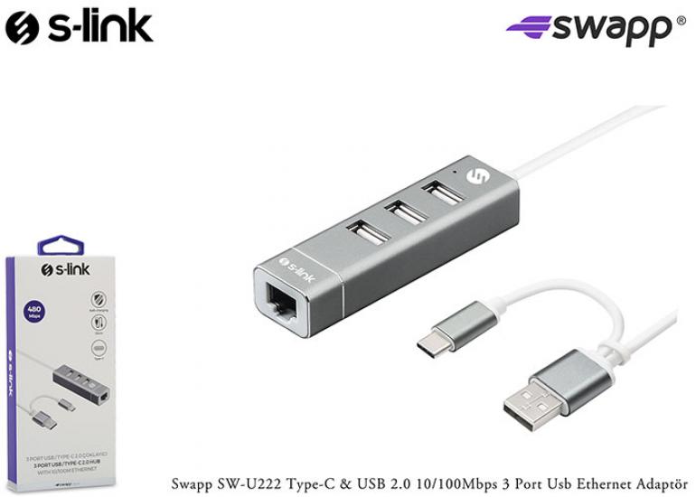 S-link Swapp SW-U222 3 Port Usb Ethernet Adaptör