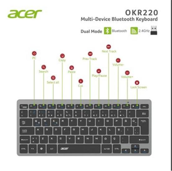 Acer OKR220 Siyah MultiDevice Dual Mode BT Klavye