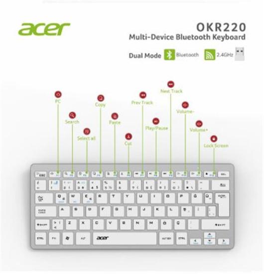 Acer OKR220 Beyaz MultiDevice Dual Mode Klavye