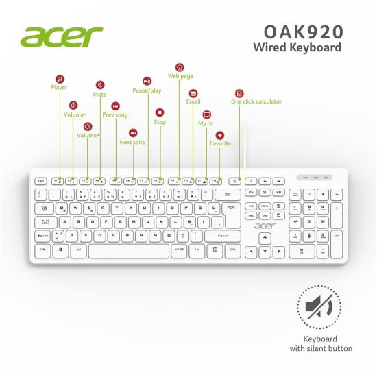 Acer OAK920 Q Usb Klavye-Tek Tuş Hesap Makinalı 