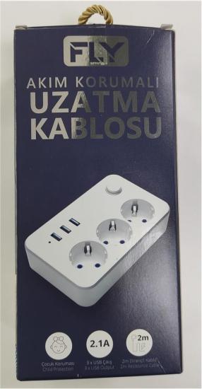 Fly 3406-01 2.1A 2 mt Anahtarlı Akım Korumalı Priz