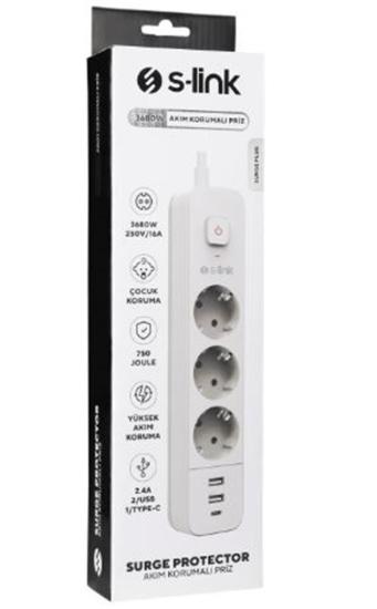 S-link SPG03TC 5V2.4A 1.5m Korumalı Beyaz Priz