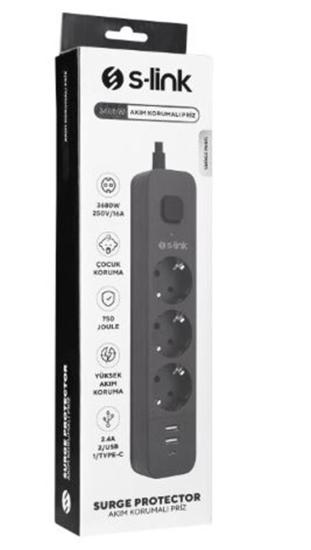 S-link SPG03U  5V2.4A Akım Korumalı Siyah Priz